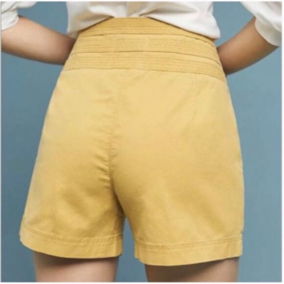 Anthropologie Hi-Rise Boardwalk Linen Blend Side Button Shorts In Mustard Size 4 - Picture 3 of 12